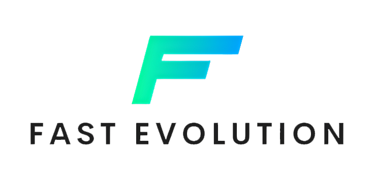 Fast Evolution Logo. Um F na parte superior e um texto na parte interior escrito Fast Evolution